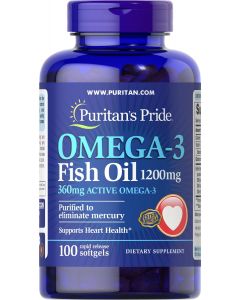 Puritan’s Pride® Omega-3 Fish Oil 1200 mg (360 mg Active Omega-3) 100 Softgels 13326