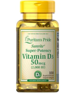 Puritan's Pride Vitamine D3 50 mcg 2000 IU 100 Softgels 17621